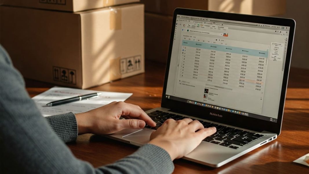 Mujer solicitando un presupuesto online para su mudanza