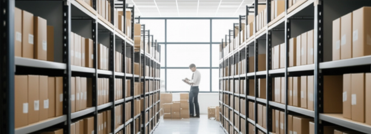 Imagen hiperrealista de un vasto archivo moderno con archivos de cajas organizadas, en preparación para una reubicación a gran escala, con un profesional supervisando.